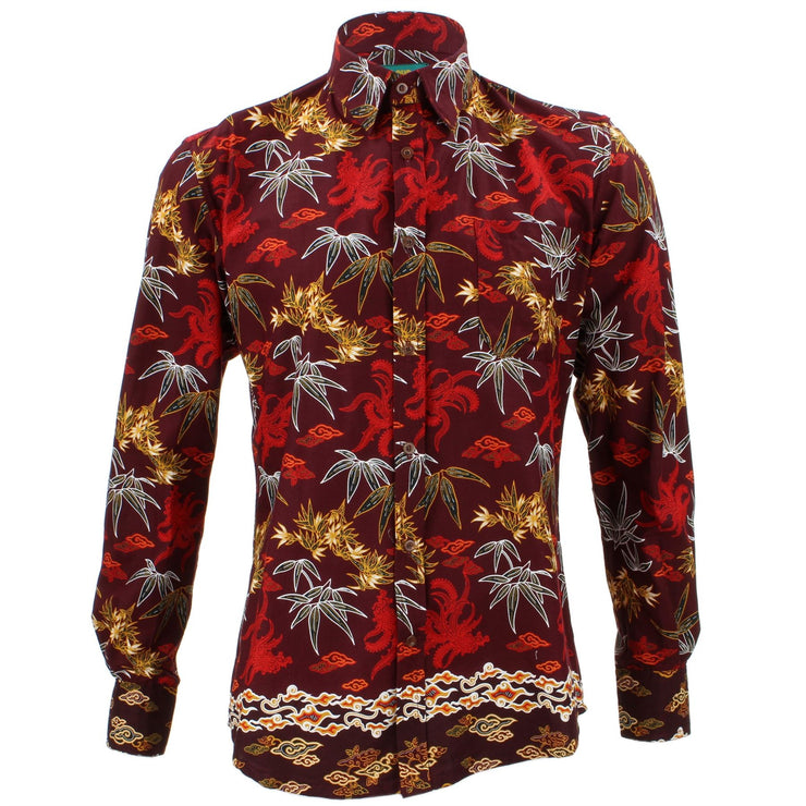 Tailored Fit Long Sleeve Shirt - Maroon Floral Palm