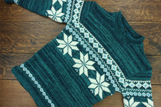 Hand Knitted Wool Jumper - Fairisle Teal