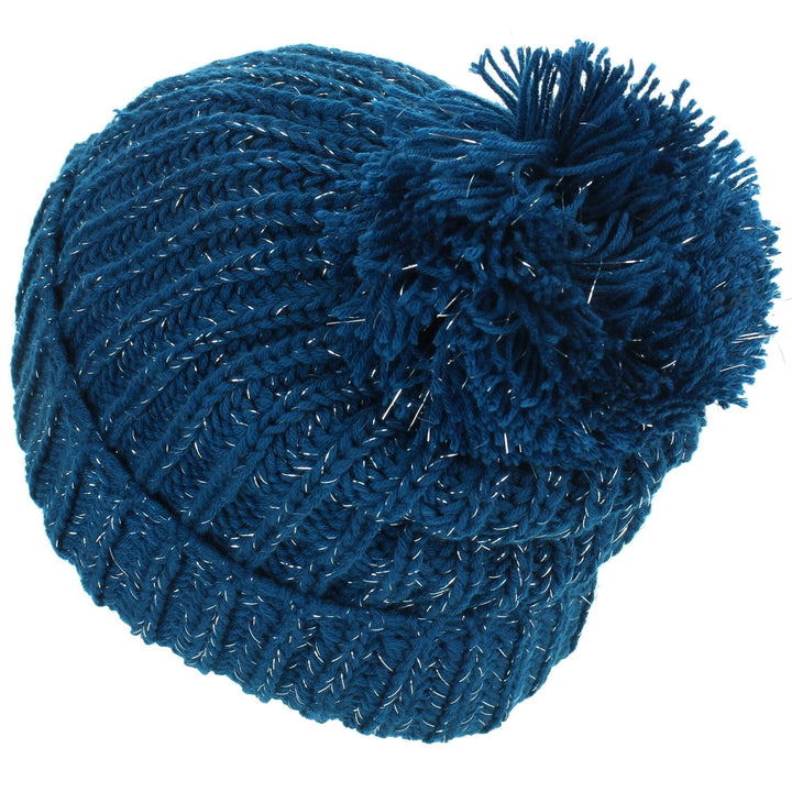 Tinsel Bobble Beanie Hat - Blue