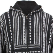 Fleece Lined Woven Zip Hoodie - Black & White