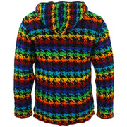 Wool Knit Hooded Cardigan Jacket - Rainbow Houndstooth
