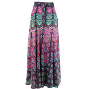 Long Maxi Wrap Skirt with Block Print Mandala - Purple & Teal
