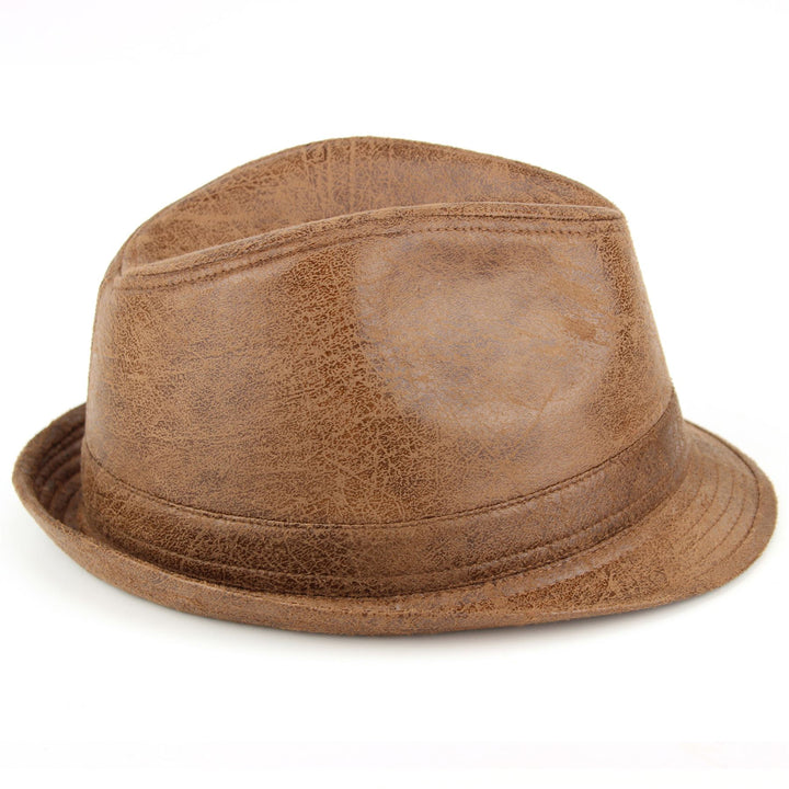 Vintage effect cracked leather trilby hat - Brown