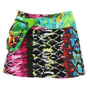 Reversible Popper Wrap Children's Size Mini Skirt - Psychedelic Snakeskin / Camo Leaf