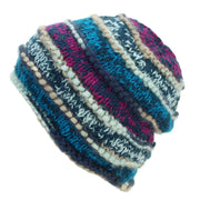 Hand Knitted Wool Beanie Hat - 17 Blue
