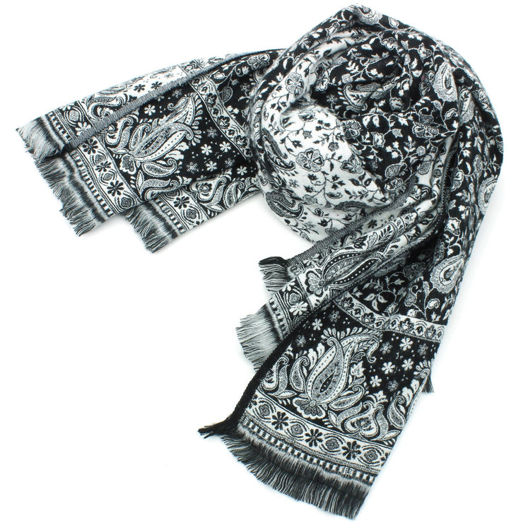 Acrylic Wool Shawl Blanket - Black Paisley - Floral