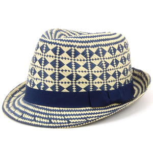 Tjek stråpapir trilby hat med grosgrain bånd - Blå