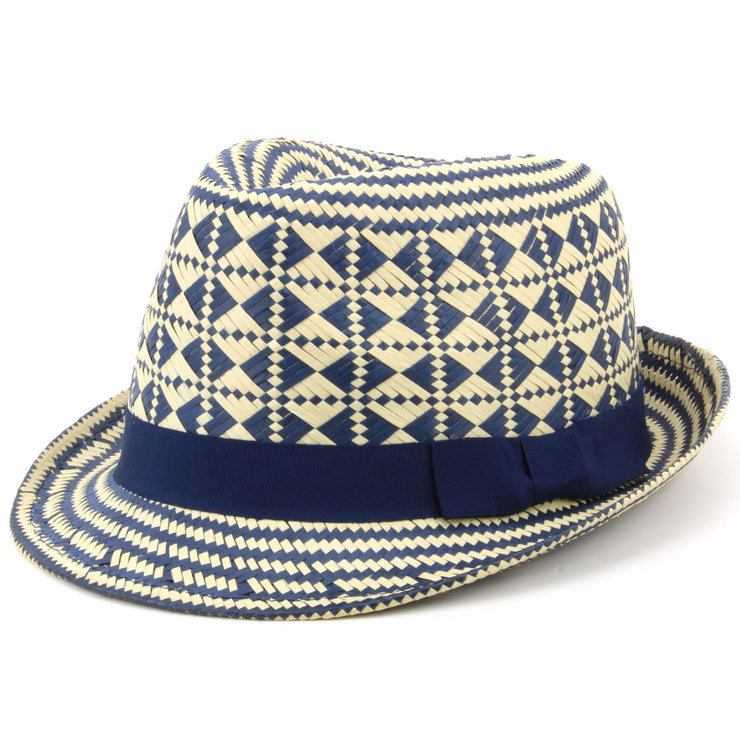 Check straw paper trilby hat with grosgrain band - Blue