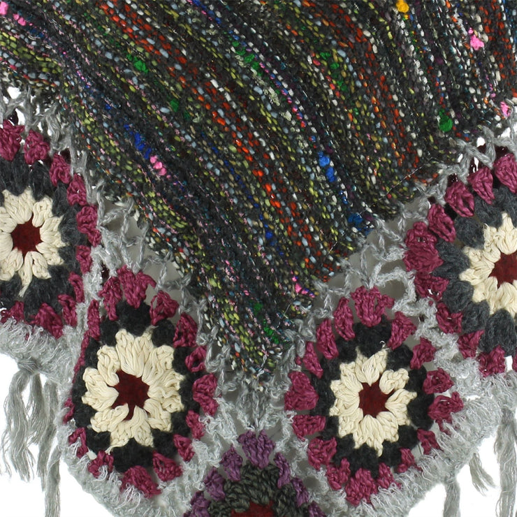 Granny Squares Crochet Poncho Short - Dark Grey/Grey