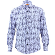 Tailored Fit Long Sleeve Shirt - Rose Print on Pale Blue