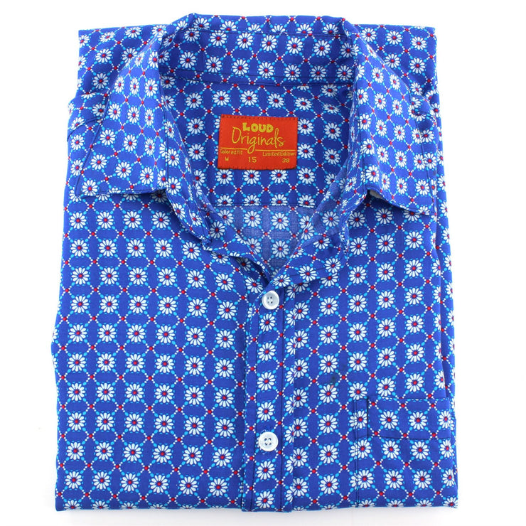 Tailored Fit Short Sleeve Shirt - Blue Abstract Floral