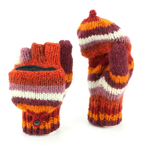 Hand Knitted Wool Shooter Gloves - Stripe Rust