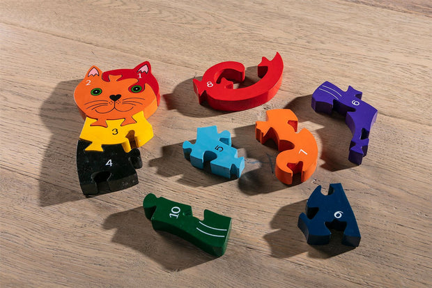 Handmade Wooden Jigsaw Puzzle - Number Cat