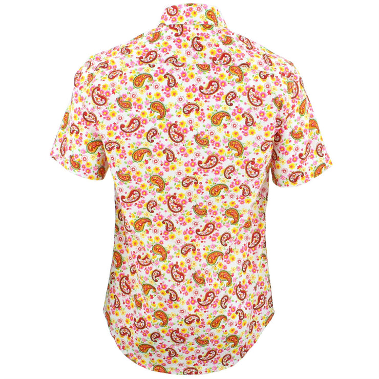 Tailored Fit Short Sleeve Shirt - Red Paisley Yellow Floral