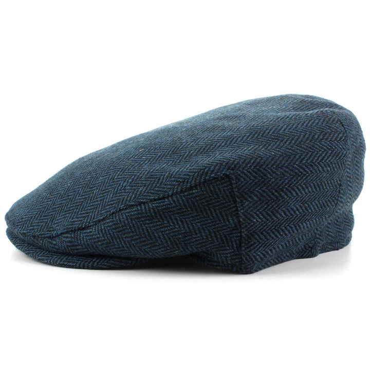 Herringbone Flat Cap with Quilted Lining - Blue
