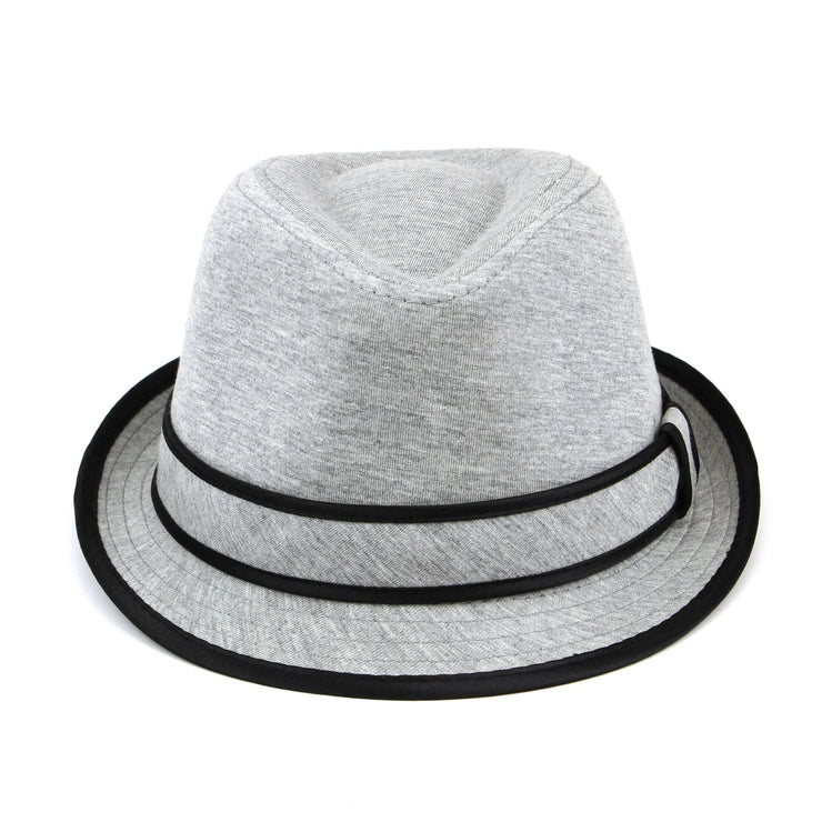 Simple grey cotton trilby hat with band and trim - Black