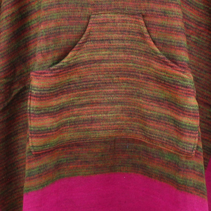 Soft Vegan Wool Hooded Tibet Poncho - Sunset & Pink