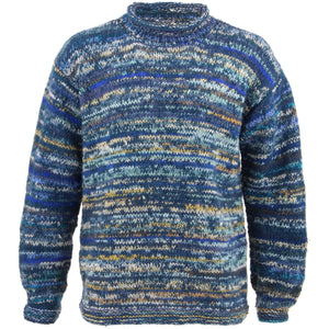 Grob gestrickter Space-Dye-Pullover aus Wolle – Blau