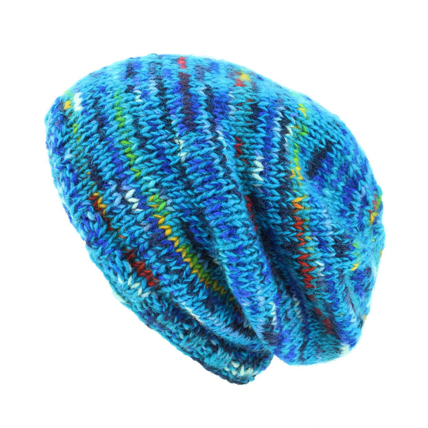 Hand Knitted Baggy Slouch Beanie Hat - SD Bright Blue Mix