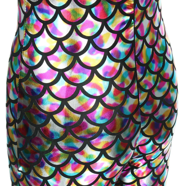 Shiny Mermaid Scale Sleeveless Catsuit - Rainbow