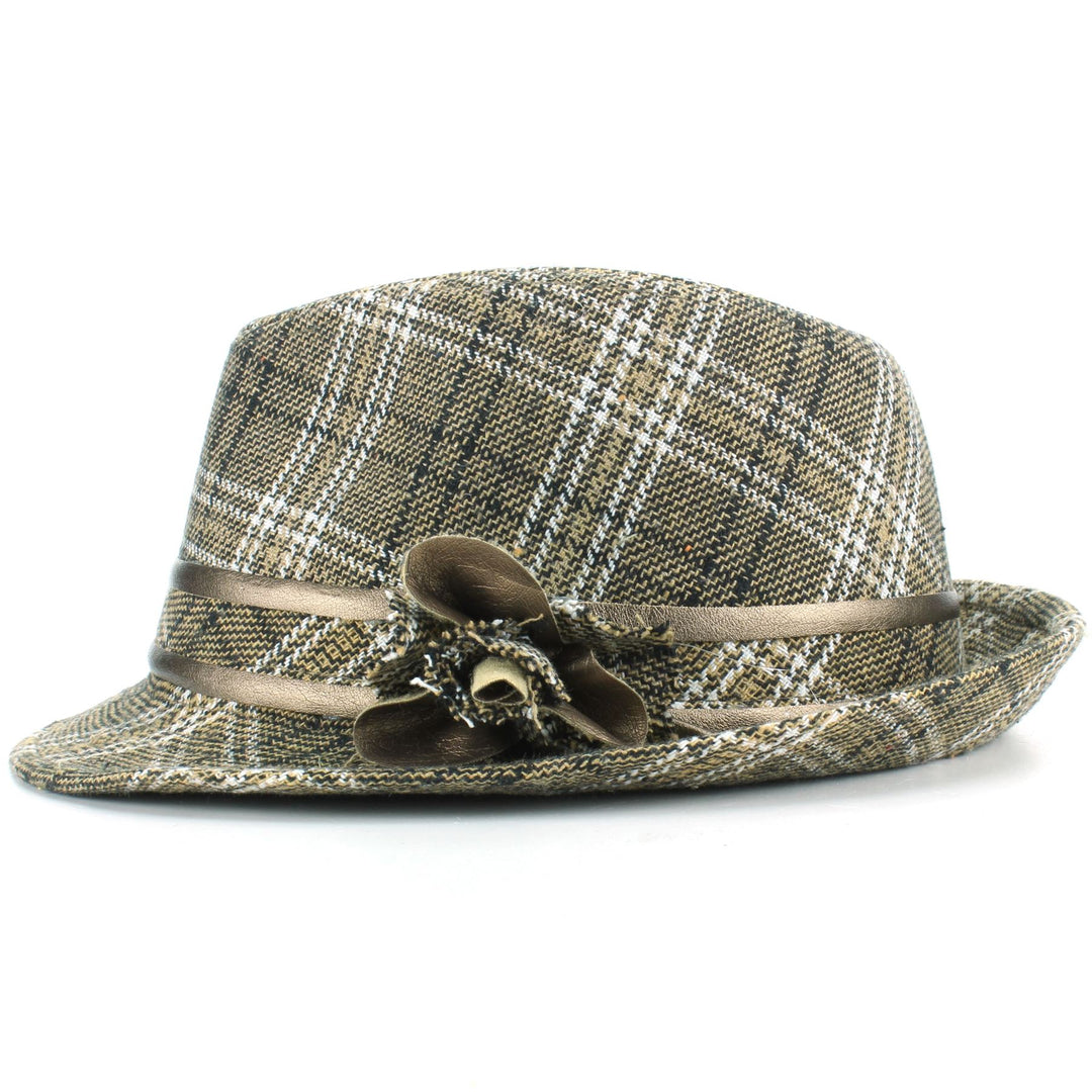 Wool Tweed Trilby Hat with Flower - Beige