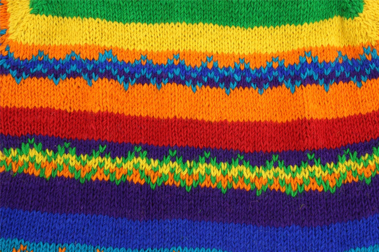 Hand Knitted Wool Jumper - Stripe Rainbow Zig Zag