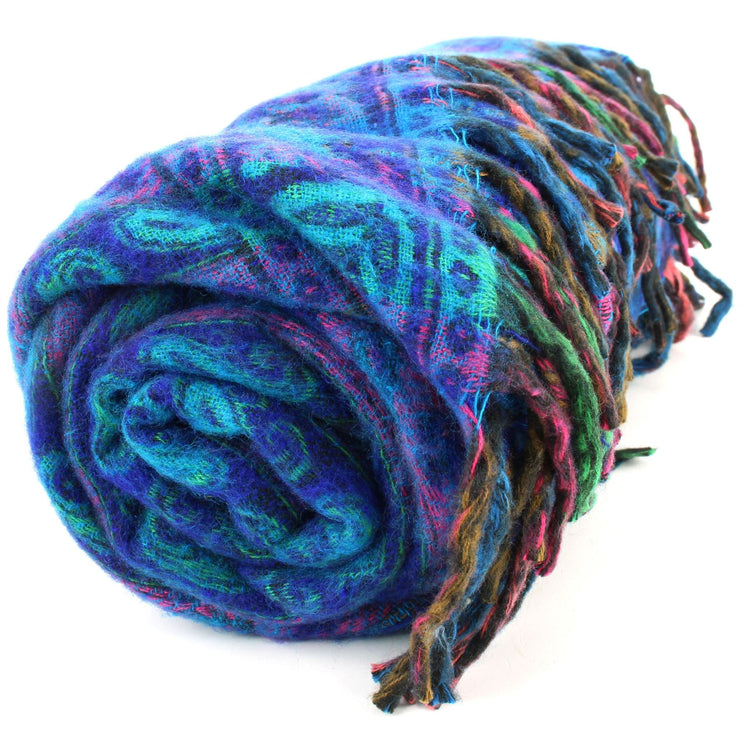 Acrylic Wool Shawl Blanket - Stripe - Blue & Purple