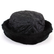 Quilted hat with faux fur trim - Black