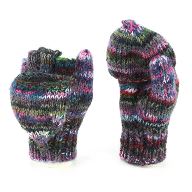 Hand Knitted Wool Shooter Gloves - SD Purple Mix