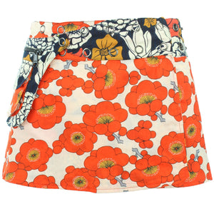 Vendbar Popper Wrap Mini-nederdel i børnestørrelse - Blomster-/Japansk Blomster