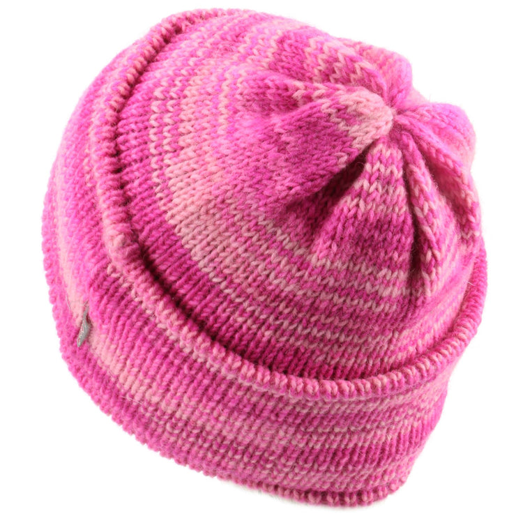 Wool knit ridge beanie hat with fleece lining - Pink Space Dye