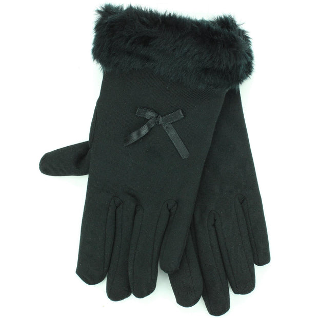 Fur Cuffs Ladies Gloves - Black