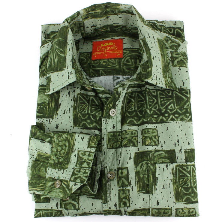 Tailored Fit Long Sleeve Shirt - Green Abstract