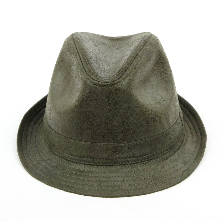 Vintage effect cracked leather trilby hat - Olive