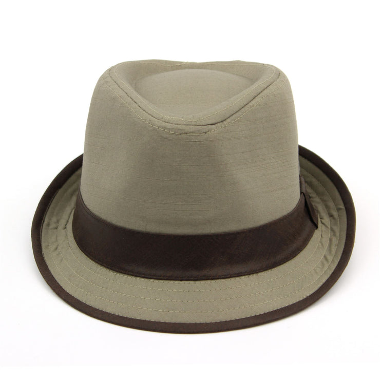 Cotton trilby hat with faux leather band and trim - Beige