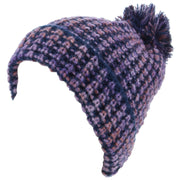 Chunky Knit Beanie Bobble Hat - Purple & Navy
