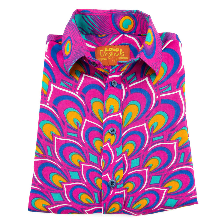 Regular Fit Short Sleeve Shirt - Peacock Mandala - Pink Blue