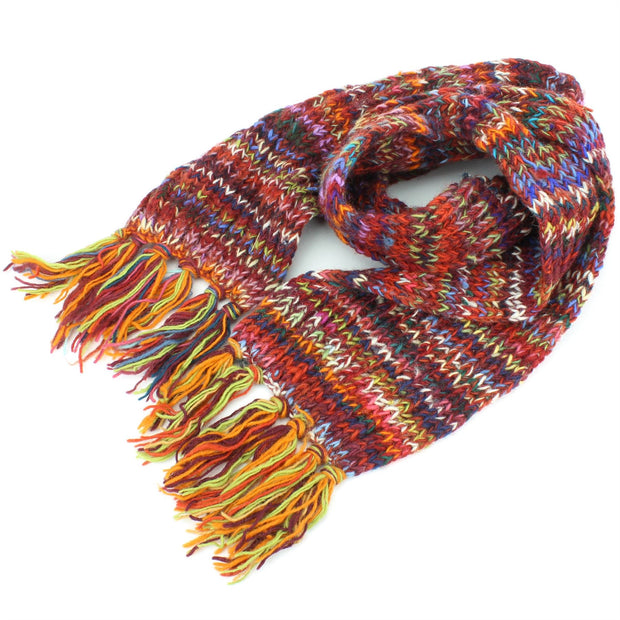 Chunky Wool Knit Scarf - Space Dye - Red & Purple