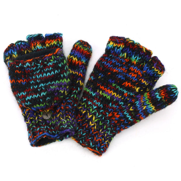 Hand Knitted Wool Shooter Gloves - SD Black Rainbow