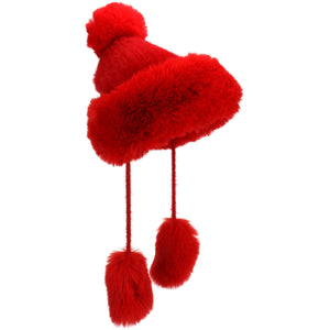 Macahel Bommelmütze aus weichem Fell mit Quasten – Rot