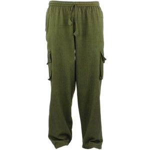 Pantalon cargo népalais classique léger en coton uni - vert
