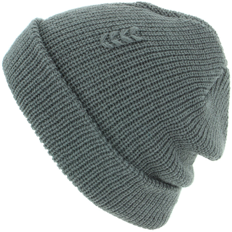Chunky Knit Beanie Hat with Emroidered Detail - Grey