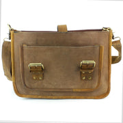 Real Leather Two Compartment Satchel - Light Brown