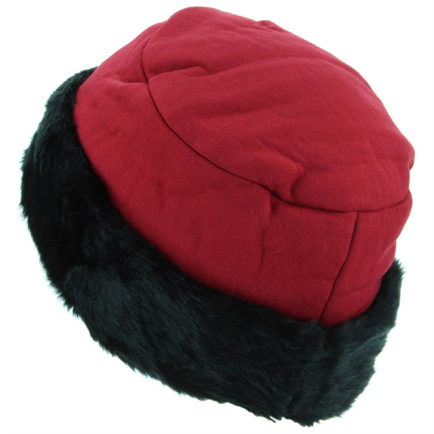 Ladies Jersey Hat with Faux Fur Cuff - Red