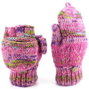 Fingerlose Schützenhandschuhe aus Wollstrick – Space Dye (Pink)