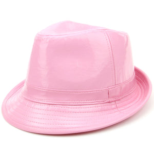 Glänzender Trilby-Hut aus PU-Leder – Rosa