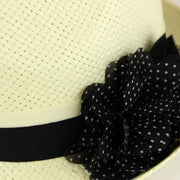 Straw paper trilby hat with a polka dot flower corsage - Black