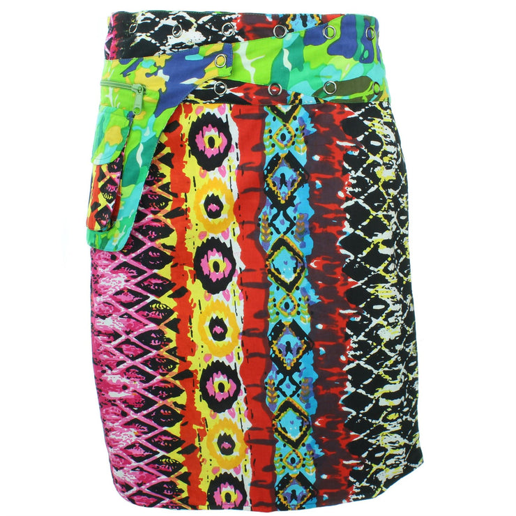 Reversible Popper Wrap Knee Length Skirt - Psychedelic Snakeskin / Camo Leaf