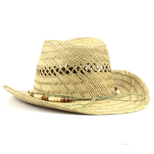 Straw Cowboy Hat with Wood Bead Band