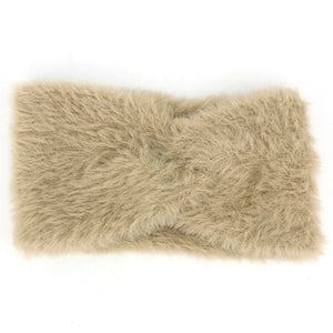 Faux Fur Twisted Bowknot Headband - Beige